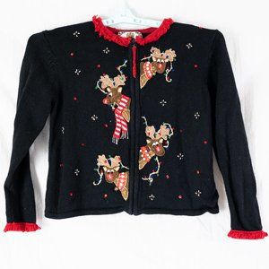 Tiara Petites Rudolph Ugly Christmas Sweater Womens Size PM Cardigan